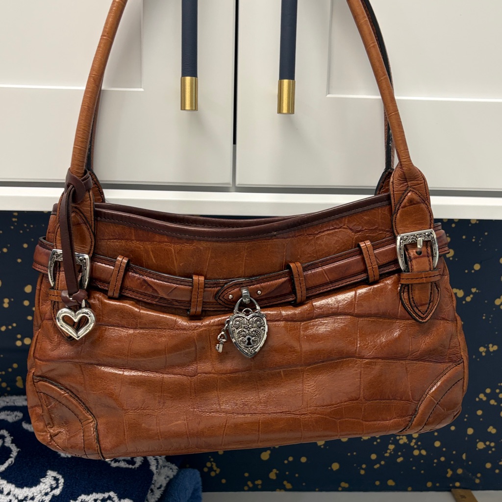 Vintage Brighton Brown Croc-Embossed Shoulder Bag With Heart Charm